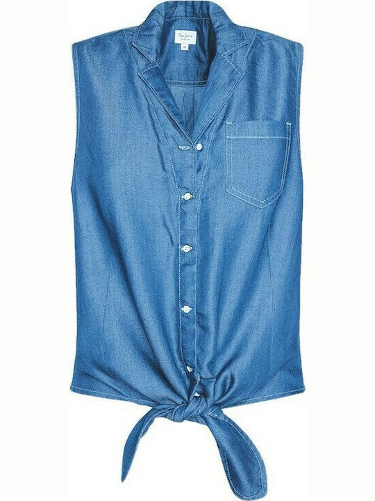 Bay Knot Women's Denim Sleeveless Shirt Blue