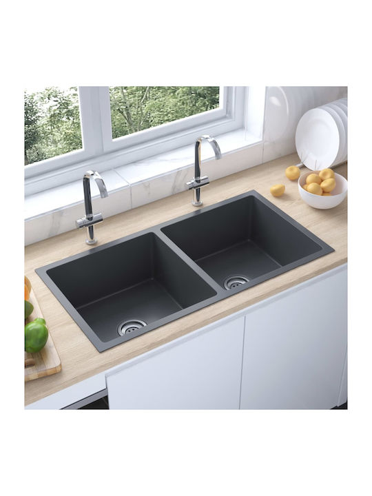 vidaXL Drop-In Sink Inox Brushed W86.5xD44cm Black