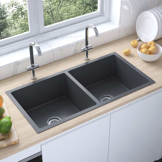 vidaXL Ένθετος Νεροχύτης Inox Brushed Μ86.5xΠ44cm Μαύρος