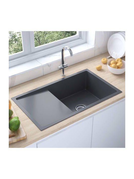 vidaXL Drop-In Sink Inox Brushed W75xD44cm Black