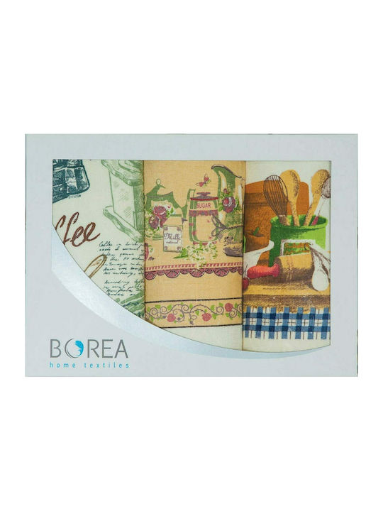 Borea Ποτηρόπανο από 100% Βαμβάκι Εκρού - Λευκό 40x70cm 3τμχ