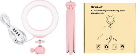 Puluz Ring Light LED Ring Light 16cm 3200 - 6500K με Επιτραπέζιο Τρίποδο Pink
