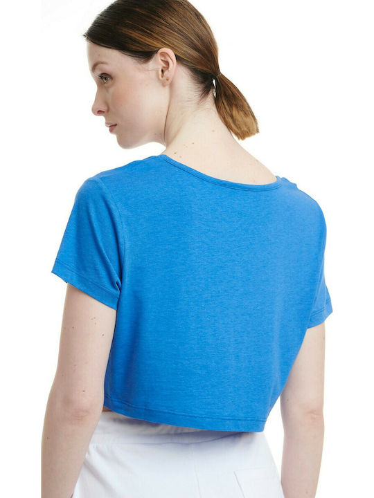 BodyTalk 1211-908020 Women's Athletic Crop Top Short Sleeve Blue