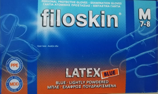 Filoskin Latex ръкавици леко напудрени Гащеризони Латекс На прах в Син цвят 100бр