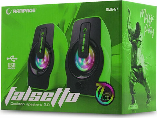 Rampage RMS-G7 Falsetto Ηχεία Υπολογιστή 2.0 με RGB Φωτισμό και Ισχύ 6W Πράσινα