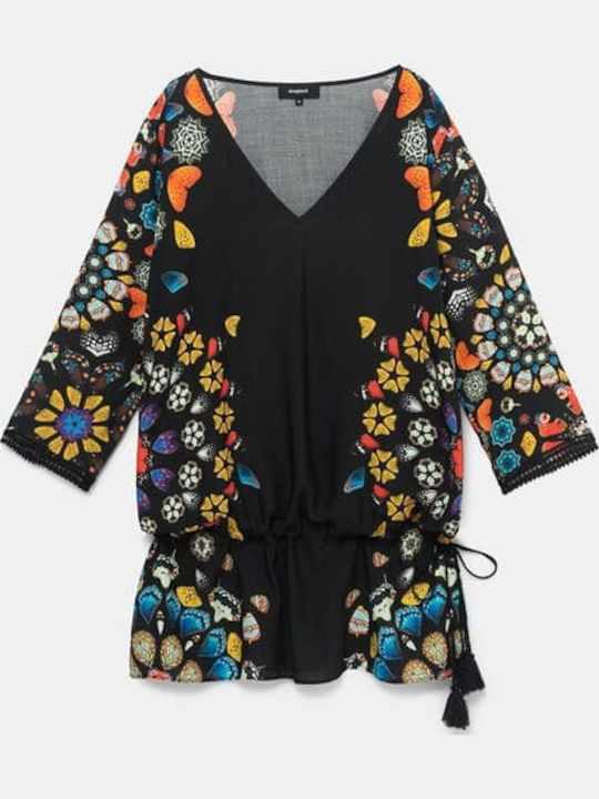Desigual Maui Γυναικείο Κοντό Καφτάνι Παραλίας Μαύρο