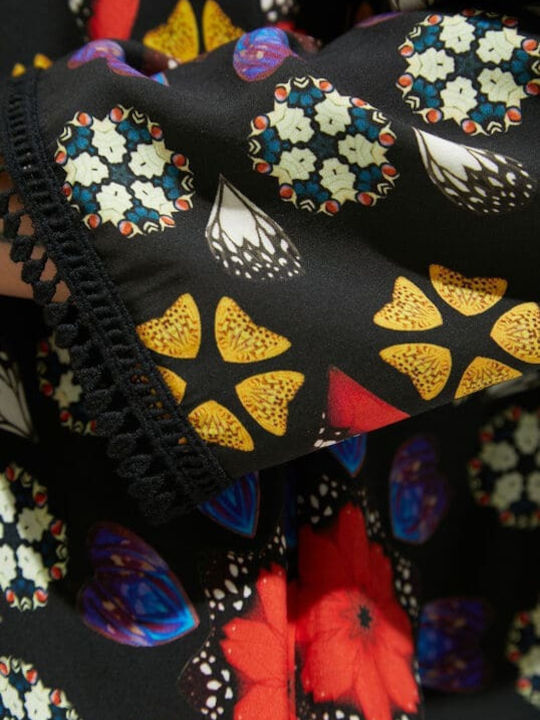 Desigual Maui Γυναικείο Κοντό Καφτάνι Παραλίας Μαύρο