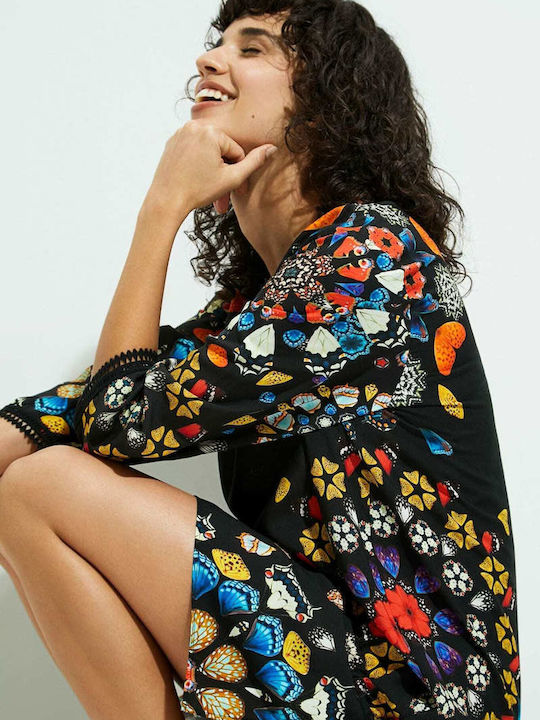 Desigual Maui Γυναικείο Κοντό Καφτάνι Παραλίας Μαύρο