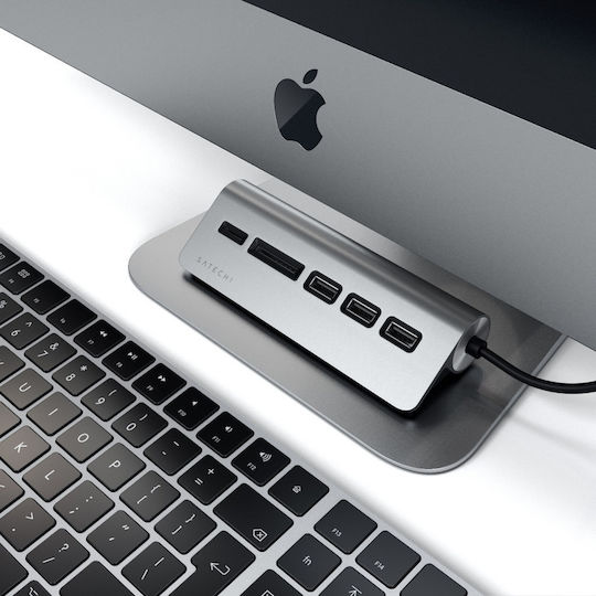 Satechi Hub 4 Θυρών USB 2.0 με σύνδεση USB-C Ασημί