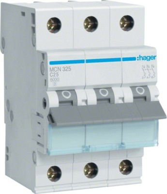 Hager Αυτόματη Ασφάλεια 25A Τριπολική Circuit breaker automat 6kA 3P 25Α MCN325A