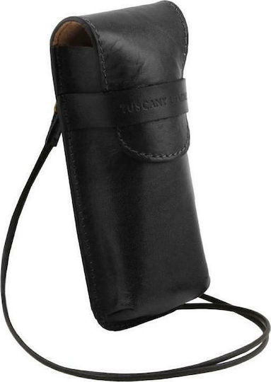 Tuscany Leather Eyeglass Case & Mobile Small Size in Black color