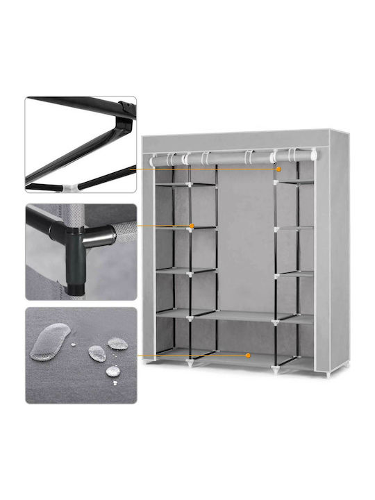 Massido Massido Fabric Wardrobe with Zipper and Shelves in Gray Color 135x45x170cm