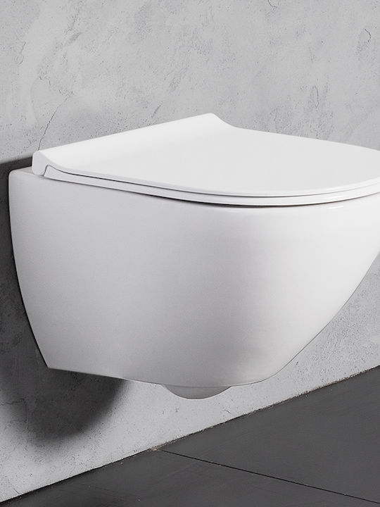 Bianco Ceramica Remo 52 Toaletă montată pe perete Fără margine cu Subțire Capac Închidere lentă Albă Bianco Ceramica Remo 52 Toaletă montată pe perete Fără margine cu Subțire Capac Închidere lentă Albă