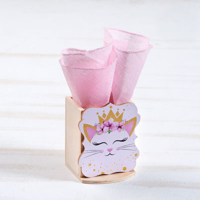 Christening Favor with Pencil Holder Γάτα made of Wood