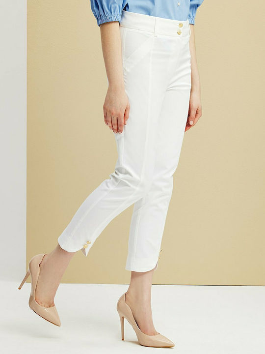 Women's Fabric Capri Trousers Slim Fit White