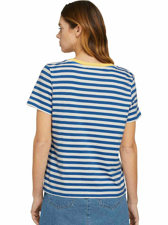 Tom Tailor Damen Sommer Bluse Kurzärmelig Gestreift Blau