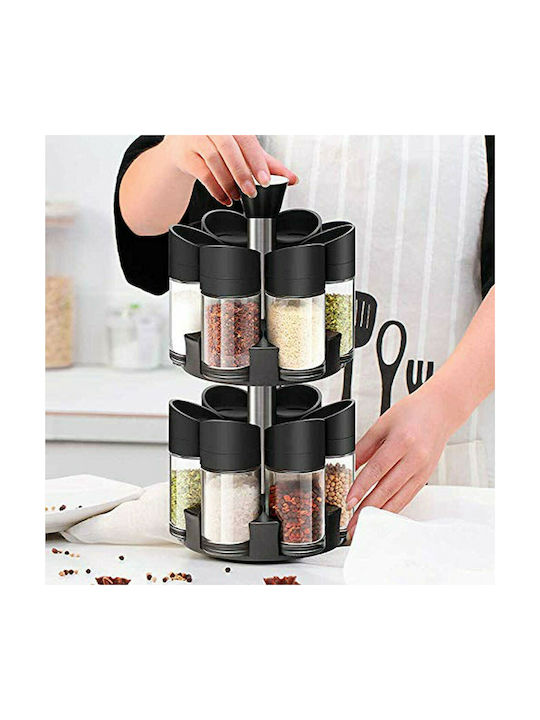 Relaxdays Spice Rack Θήκες Μπαχαρικών Γυάλινες σε Περιστρεφόμενη Βάση Μαύρη 12τμχ