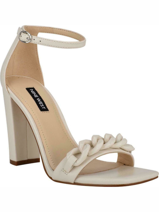 Nine West Women's Sandals Mindful3 Beige with Chunky High Heel