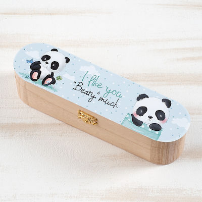 Christening Favor with Pencil Case Panda made of Wood