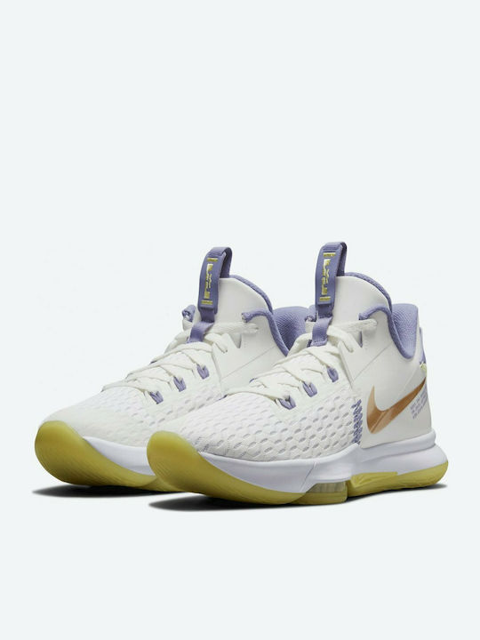 Nike Lebron Witness 5 Χαμηλά Μπασκετικά Παπούτσια Summit White / Light Zitron / Metallic Bronze