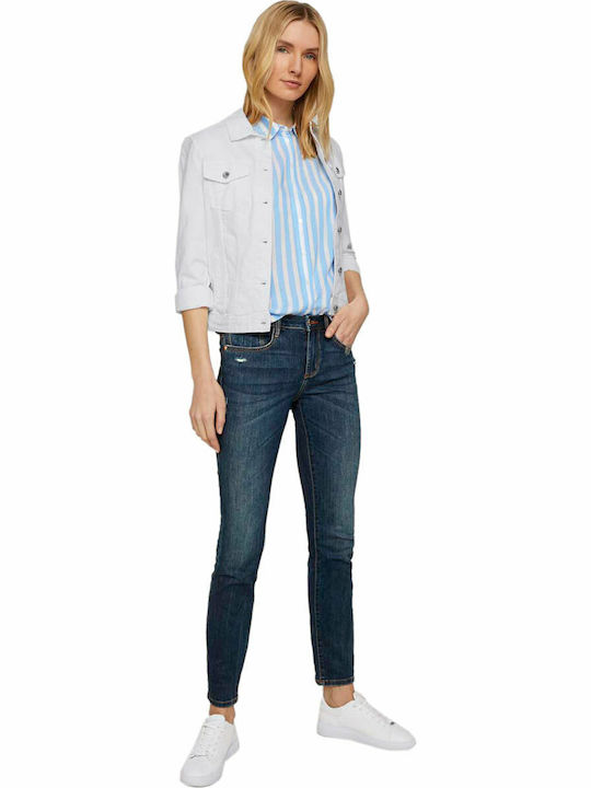 Women's Striped Short Sleeve Shirt Light Blue