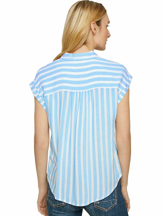 Tom Tailor Women's Striped Short Sleeve Shirt Light Blue