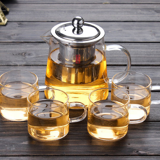 Tea Set with Mug and Glass Transparent Filter 950ml 5 Pieces