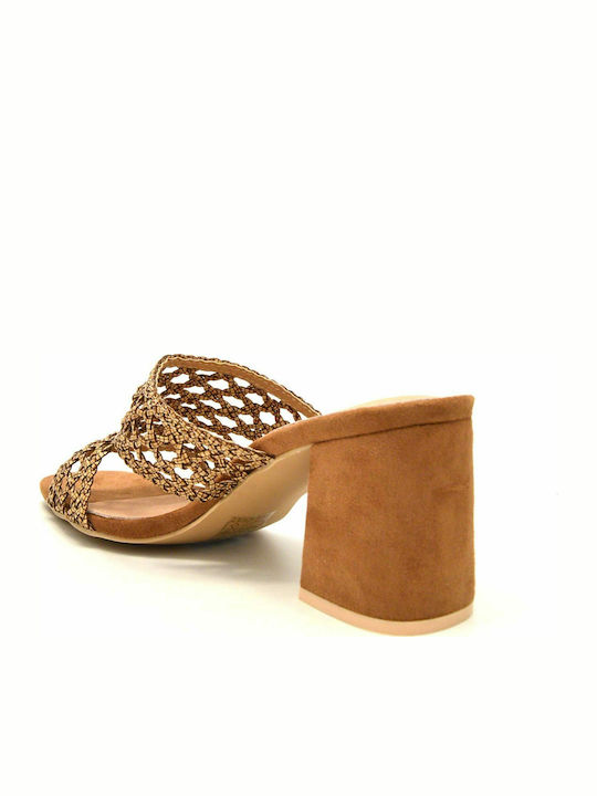 Mules mit Chunky Niedrig Absatz in Beige Farbe