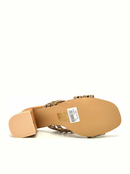 Mules mit Chunky Niedrig Absatz in Beige Farbe