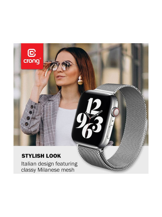 Crong Milano Λουράκι Μεταλλικό Ασημί (Apple Watch 38/40/41mm)