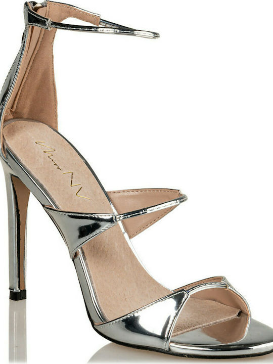 Envie Shoes Women's Sandals with Thin High Heel In Silver Colour