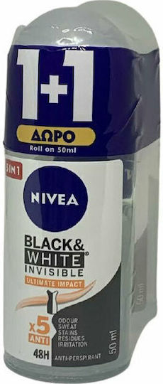 Nivea Black & White Invisible Ultimate Impact Anti-perspirant Αποσμητικό 48h σε Roll-On 2x50ml