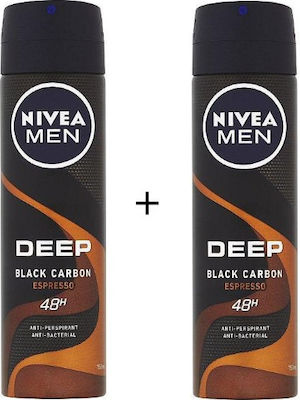 Nivea Men Deep Black Carbon Espresso Αποσμητικό 48h σε Spray 2x150ml