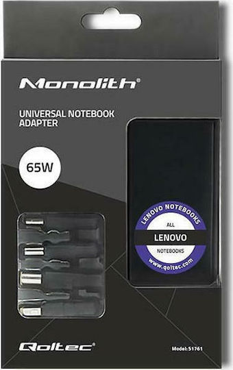 Qoltec Laptop Charger 65W 20V 3.25A for Lenovo without Power Cord and Plug Set
