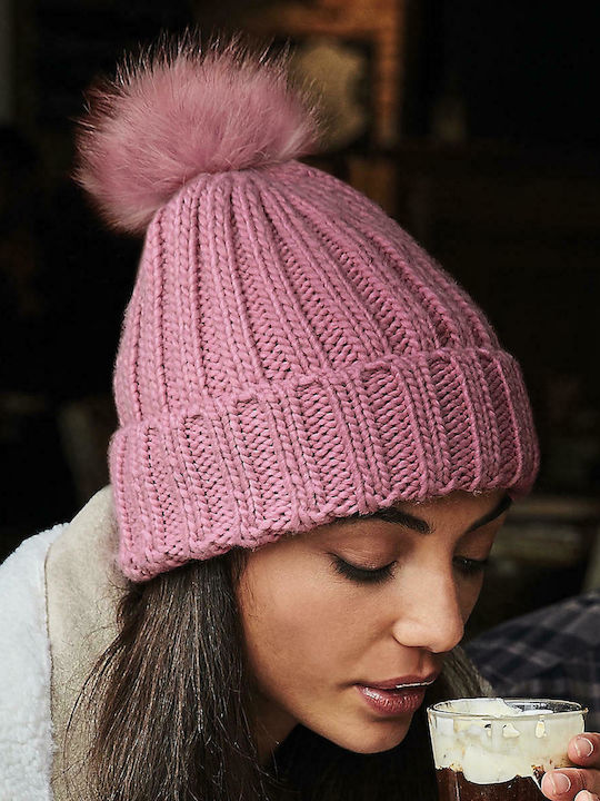 Beechfield B413 Pom Pom Beanie Frauen Beanie mit Strickmuster in Rosa Farbe