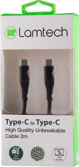 Lamtech Braided USB 2.0 Cable USB-C Male - USB-C Black 2m