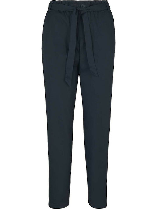 Women's High-waisted Fabric Trousers Paperbag Fit Navy Blue