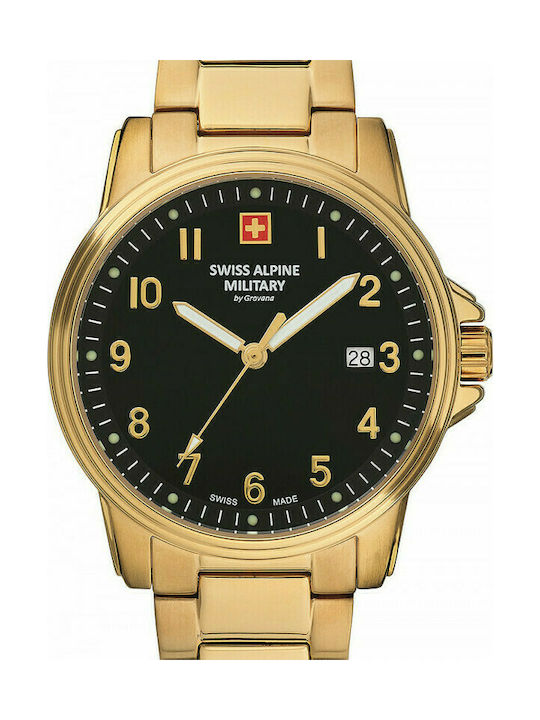 Swiss Alpine Military by Grovana Watch Battery with Gold Metal Bracelet