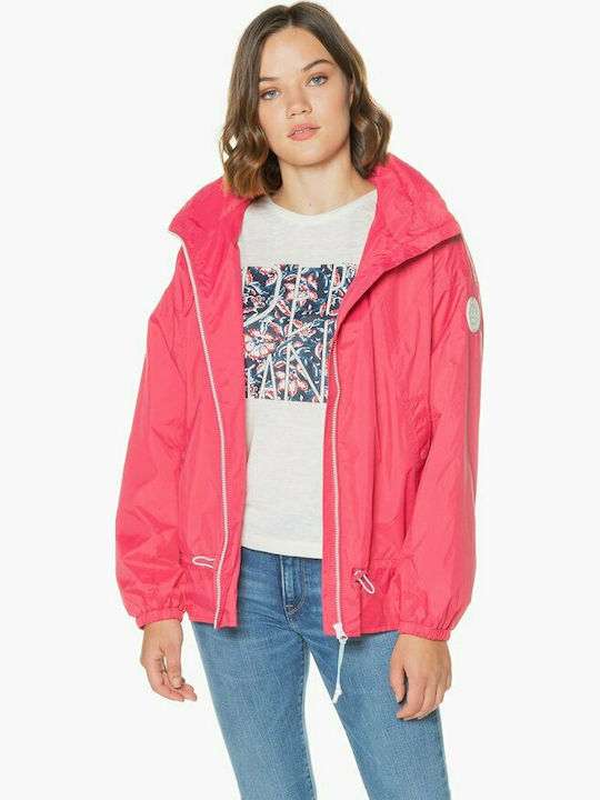 Pepe Jeans Monna Women's Long Lifestyle Jacket Windproof for Spring or Autumn Pink