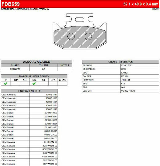 Ferodo Τακάκια Μοτοσυκλέτας Πίσω Platinum Suzuki DR 650 SE 1996/Yamaha TTR 250 για Kawasaki KLX 250 / KDX / KX 250 Yamaha TTR / DT 125 / XT / DT / TT / YZ 125