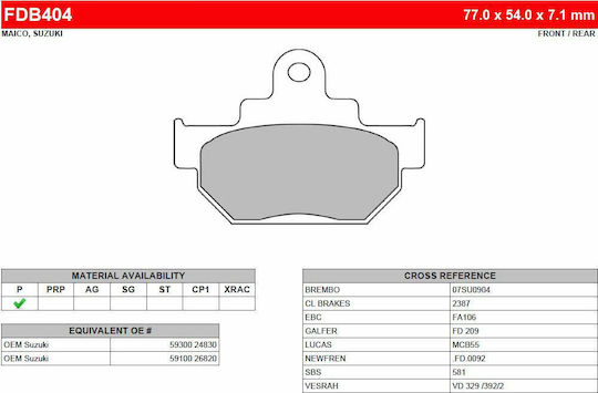 Ferodo Plăcuțe de frână pentru motociclete Înainte Platinum Suzuki Intruder 250/125 (2000)