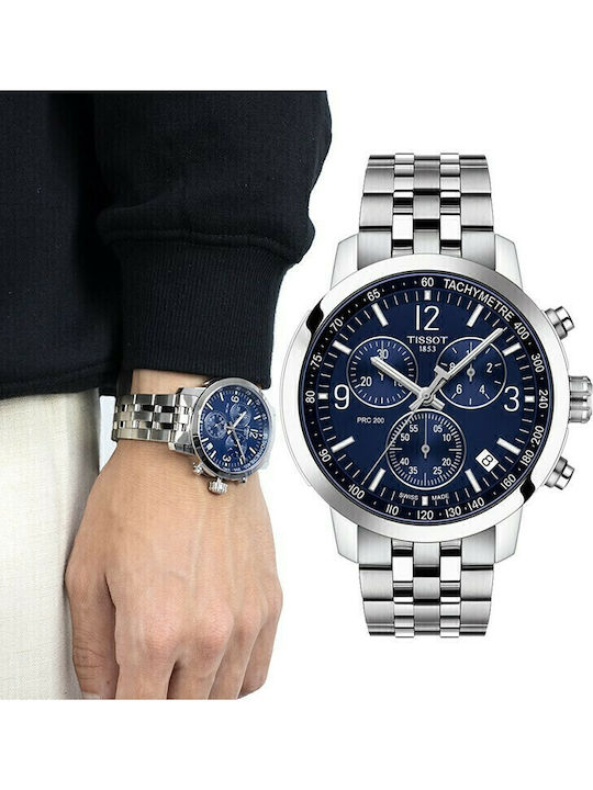 Tissot Prc 200 Ceas Bărbați 42mm Cronograf Baterie cu Brățară Din Metal Argintie
