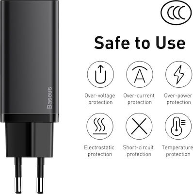 Baseus Φορτιστής Χωρίς Καλώδιο με Θύρα USB-A και Θύρα USB-C Quick Charge 3.0 Μαύρος (CCGAN2L-B01)