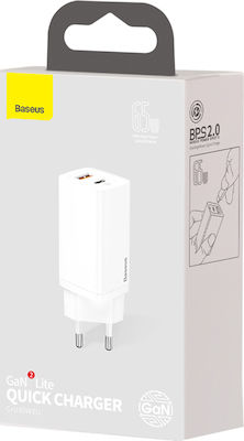 Baseus Φορτιστής Χωρίς Καλώδιο με Θύρα USB-A και Θύρα USB-C Λευκός (CCGAN2L-B02)