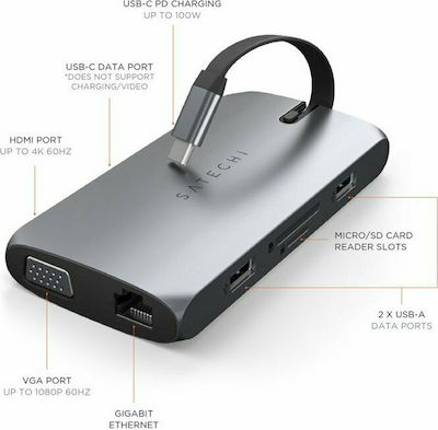 Satechi USB-C Docking Station with HDMI 4K PD Ethernet and Support for 2 Monitors Gray (ST-UCMBAM)