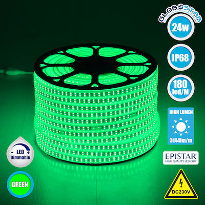 GloboStar Rezistentă la apă Bandă LED Alimentare 220V cu Lumină Verde Lungime 1m și 180 LED-uri pe Metru SMD2835