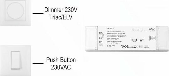 Cubalux Dimmable Τροφοδοτικό LED IP20 Ισχύος 75W με Τάση Εξόδου 24V