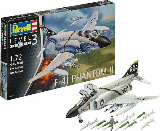 Revell Model Set F-4J Phantom II Modellfigur Flugzeug im Maßstab 1:72 mit Kleber und Farben 24.5x16.4cm.