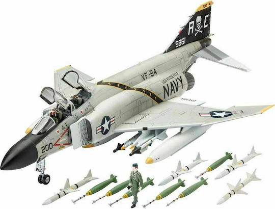 Revell Model Set F-4J Phantom II Modellfigur Flugzeug im Maßstab 1:72 mit Kleber und Farben 24.5x16.4cm.