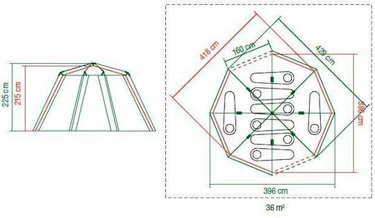 Coleman Octagon 8 Camping Tent Cabin Orange with Double Cloth 3 Seasons for 8 People 396x396x208cm
